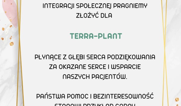 Podziękowania dla TERRA-PLANT