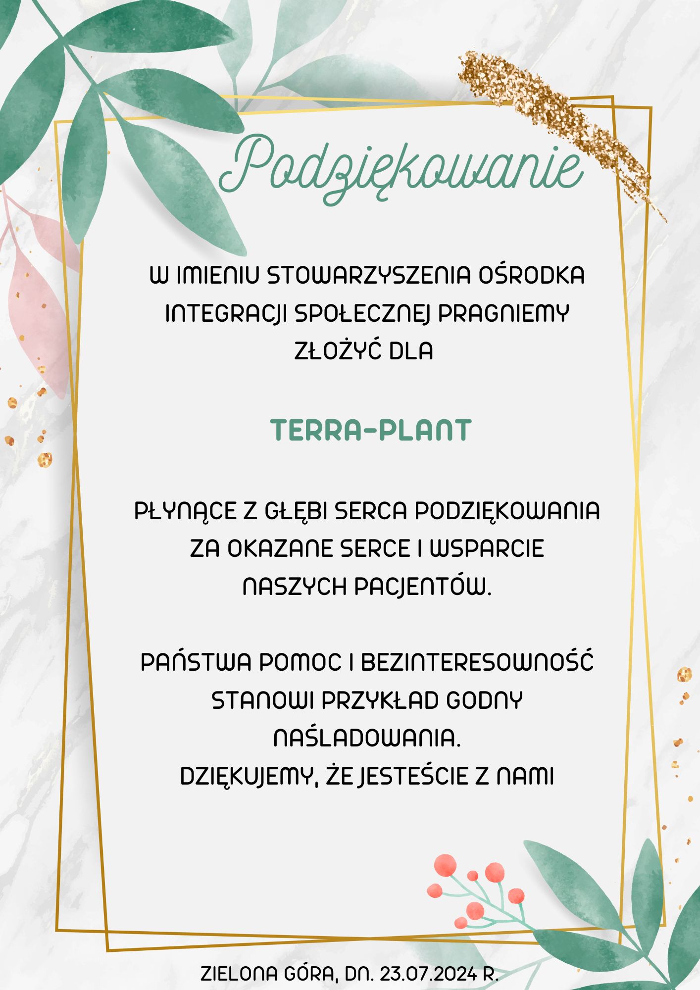 Serdeczne podziękowania